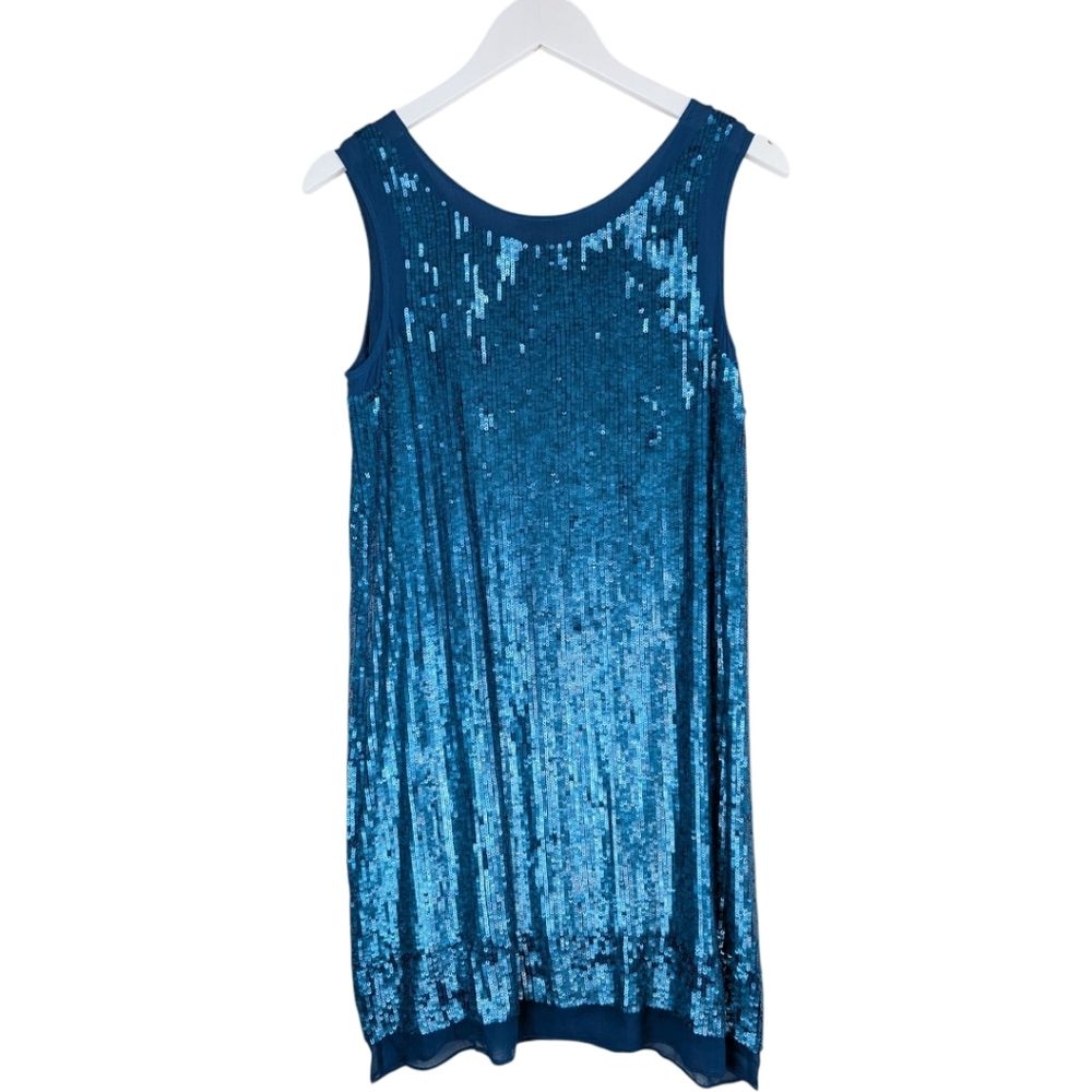 Nwt Shoshanna Dress Sequin 100% Silk Teal Blue Mini Nye Holiday Sleeveless Sz 6 — image 4 of 7